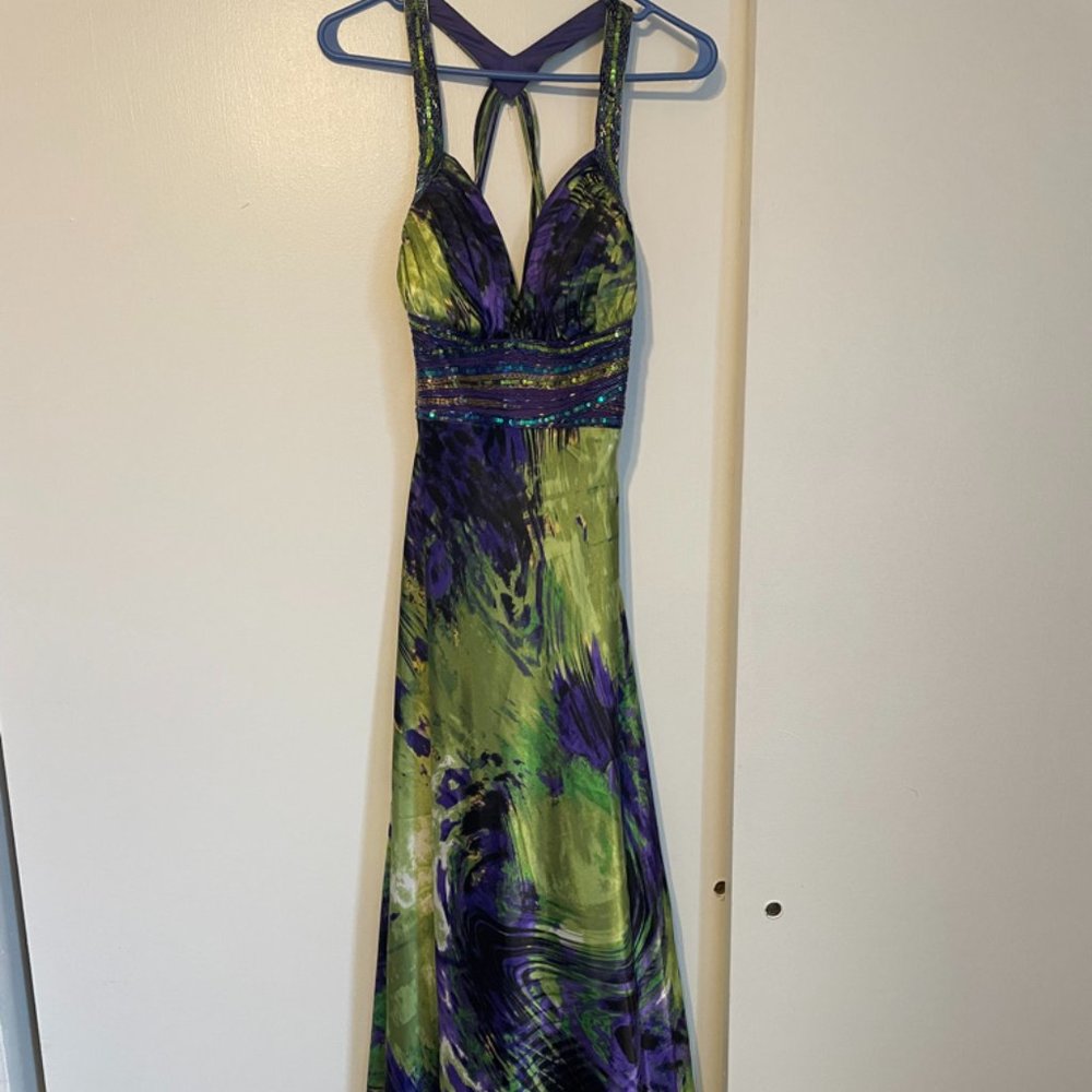 Green and Purple Beaded Prom Dress